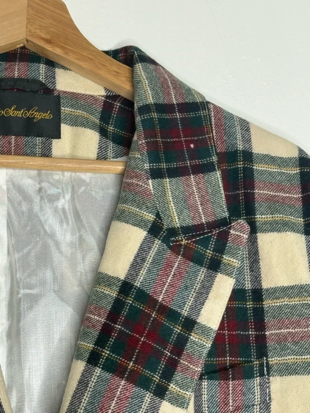Vintage Giorgio Sant'Angelo Tartan Plaid 12 Linen Blend Blazer 100% pure wool